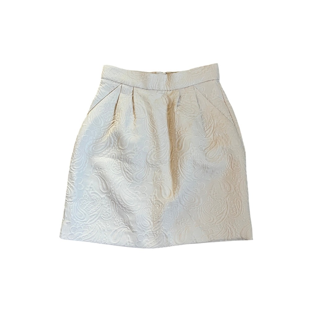 Paisley Jacquard Brocade Mini Skirt size 4 Pleated Pockets Soft Girl Chic Office